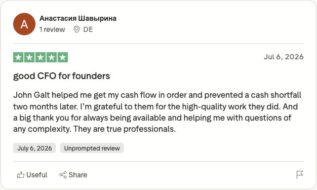 Оригинальный отзыв Анастасия Шавырина о John Galt Finance в Trustpilot