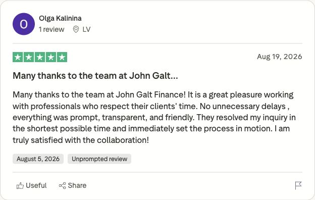 Оригинальный отзыв Olga Kalinina о John Galt Finance в Trustpilot